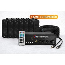 Westa Ten, Eco Seri Ses Sistemi Amfi +  Duvar Tipi Hoparlör Seti | Cafe, Restoran, Mağaza, Masaj Salonu Için | Bluetooth + USB