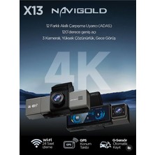 Navigold X13 Serisi 3 Kameralı Profesyonel 4K Araç Içi Kayıt Kamerası