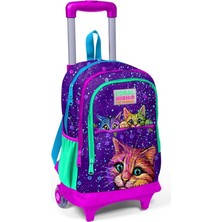 High Işıklı Tekerlekli Sevimli Kediler Çekçek Okul ve Seyahat Çantası Kız Çocuk Mor