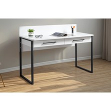 Modern 2 Çekmeceli Çalışma Masası Beyaz Metal Ayaklı