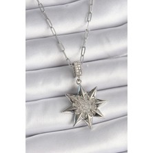 Pazarcan Çelik Gümüş Renk Zirkon Taşlı Kutup Yıldızı Model Kadın Kolye