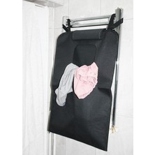 Kapı Arkası Askılı Kirli Çamaşır Sepeti Fermuarlı Çamaşır Torbası (Siyah)