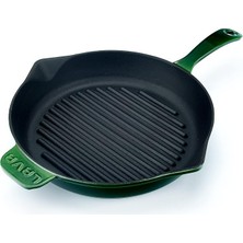 Premium Serisi - Döküm Izgara Tavası, Yuvarlak, 28 Cm, Yekpare Saplı, Emaye, Majolik Yeşil