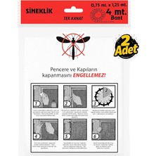 Kanat Pratik Sineklik, 0.75 m x 1.25 m Tül, Kapı & Pencere Uyumlu, 4 M Yapıştırma Bantlı (2 Adet)