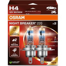 H4 Night Braker 220 Ampul, 12V,%220 Fazla Işık, 2'li Paket