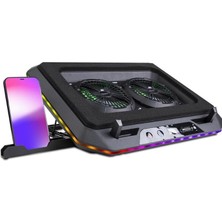 Gaming GT200 Laptop Soğutucu Notebook Stand, 3000 Rpm,10 Rgb Işık Kontrolü, 15.6-17 Inch, Hız Kontrolü, 2 Büyük Fan,telefon Standı, 1 Type-C Usb,1 USB