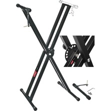 KS-04D Çift Profilli 7 Kademeli Üst Segmen Org Sehpası Standı Ayağı (Sabitleme Kayışlı)