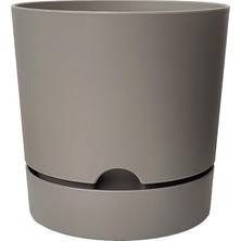 Begonya Saksı Tabaklı Drenajlı Mat Plastik Çiçek Saksısı (1 Adet, 9 Litre, 25CM, Bej)