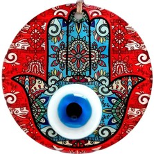 Ananın Bereket Eli Desenli Nazar Boncuklu Kırmızı Duvar Süsü