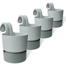 Ixora Tek Askılı Balkon Saksısı Tabaklı Mat Plastik Saksı (4 Adet, Gri)