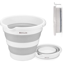 Litre Katlanabilir Kova - Akordiyon Katlanır Kova - Araba Kovası - Gri - 32.5 x 27.5 x 6 cm - Pp+ Tpr