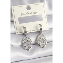 Pazarcan Çelik Gümüş Renk Kutup Yıldızı Işleme Kadın Küpe