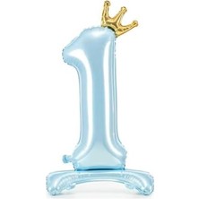 Freedom Books Ayaklı ve Kral Taç'lı Rakam Folyo Balon 34 Inç 76 cm (Bebe Mavisi, 1)