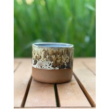 N'Art El Yapımı Stoneware Kulpsuz Kupa 220 ml - Mat Kahverengi & Akdeniz Mavisi