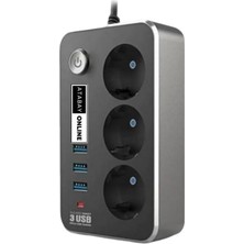 Isıya Dayanıklı Termal Akım Korumalı 2 mt 10A 2500W 3lü Priz ve 3 Usbi 21A Uzatma Kablosu
