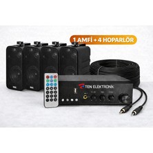 Westa Ten, Eco Seri Ses Sistemi Amfi +  Duvar Tipi Hoparlör Seti | Cafe, Restoran, Mağaza, Masaj Salonu Için | Bluetooth + USB