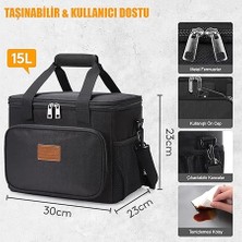 Termal Çanta, Soğuk Sıcak Tutucu Yalıtımlı Beslenme Çantası, Soğutucu Buzluk Yemek Çantası 15L - Siyah