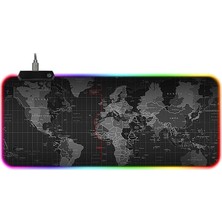 Boy Xxl 80X30 cm Pc Kısayol Kodlar Desenli Rgb LED Işıklı Gaming Gamer Oyuncu Mouse Pad Kauçuk Malzeme Kaymaz Taban (Dünya Desenli)