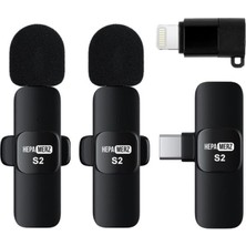 Merz S2 Iphone ve Type-C Uyumlu Kablosuz Ikili Yaka Mikrofonu Youtube Facebook Tiktok Vlog