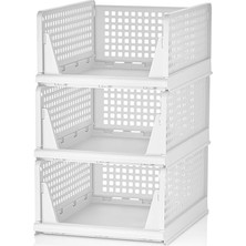 3 Adet Kayar Raf Elbise Dolap Içi Organizeri, Mutfak, Banyo, Çocuk Odası, Garaj ve Ardiye Için Üst Üste Dizilebilir Ünite, Kayar Raf Dolap Içi Kıyafet, Ev Aksesuarı Düzenleyici (Beyaz)