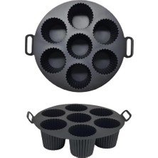 Silikon Kek Pişirme Kalıbı 7 Bölmeli, Silikon Cupcake Kek Pişirme Kabı Air Fryer Muffin Fırın Kalıbı (1 Adet Siyah - 20 Cm)