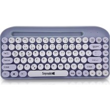 Bluetooth Klavye Renkli Retro Kablosuz Klavye Daktilo Görünümlü Tuş Tasarımı Şık ve Kullanışlı Telefon Koyma Gözü Pilli Türkçe Q Klavye Sw-05 (Mor)