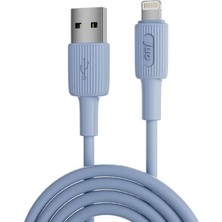 12W 2.4A Usb-A To Lightning iPhone iPad Ile Uyumlu Silikon Hızlı Şarj ve Data Kablosu Mavi 1 Metre