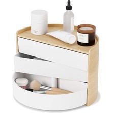 Moona Döner Çekmeceli 3 Katlı Takı ve Aksesuar Düzenleyici, Beyaz/doğal