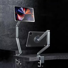 Sınıfının En Profesyoneli ve En Güçlüsü 3 Eklemli Manyetik Tablet ve Telefon Tutucu Masa Kenarına Sıkıştırmalı Güçlü Gövde Yüksekliği Ayarlanabilir Alüminyum Stand Silver C67