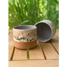 N'Art El Yapımı Stoneware Kulpsuz Kupa 220 ml - Mat Kahverengi & Akdeniz Mavisi