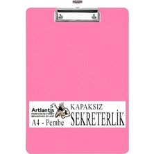 Kapaksız A4 1 Adet Renkli A4 Kapaksız Sekreterlik Klipsli Metal Mekanizmalı 80 Yaprak Kapasiteli Pembe