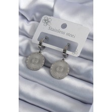 Pazarcan Çelik Gümüş Renk Işleme Detay Kadın Küpe