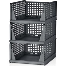 3 Adet Kayar Raf Elbise Dolap Içi Organizeri, Mutfak, Banyo, Çocuk Odası, Garaj ve Ardiye Için Üst Üste Dizilebilir Ünite, Kayar Raf Dolap Içi Kıyafet, Ev Aksesuarı Düzenleyici (Antrasit)