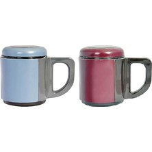 AND430 Içi Çelik Dışı Plastik Kupa Mug, Kırmızı/ Mavi, 500 Mg