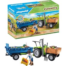 Country 71249 Römorklu Traktör, Taşıma Kutuları Dahil, Organik Çiftlik Için Yeşil Traktör, 4 Yaşından Büyük Çocuklar Için Sürdürülebilir Oyuncak