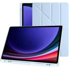 Samsung Galaxy Tab S9 Fe 10.9 Inç Uyumlu Smart Kılıf, S Pen Kalemlikli, Trifold, Esnek, Mat, Darbeye Tam Dayanıklı Tablet Kılıfı (Açık Mavi)