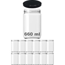 660 ml Metal Siyah Kapaklı Şeffaf Cam Kavanoz 12 Adet