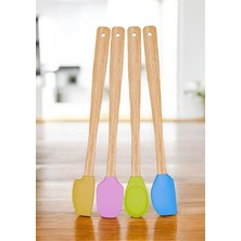4 Adet 4 Renk Ahşap Saplı Pastel Renkli Isıya Dayanıklı Silikon Spatula Seti Mutfak Seti Renkli Kaşık Spatula (Canlı Renkler)