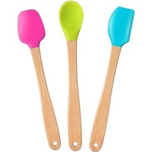 Indigo 3'lü Renkli Bambu Saplı Silikon Spatula Seti Uzun 26CM