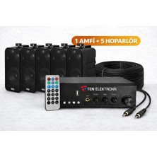 Westa Ten, Eco Seri Ses Sistemi Amfi +  Duvar Tipi Hoparlör Seti | Cafe, Restoran, Mağaza, Masaj Salonu Için | Bluetooth + USB