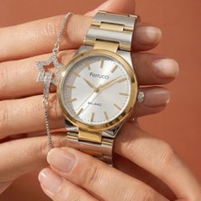 Ferrucci Bileklik Hediyeli Altın/metalik Kadran Kadın Kol Saati 30 mm 3 Atm Su Geçirmez 2 Yıl Garantili