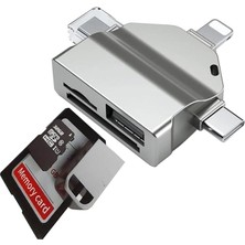 USB Otg Kart Okuyucu Micro USB Type-C ve Lightning Uçlu Telefon Pc Bilgisayar ve Notebook Uyumlu Mikro Sd Kart Okuyucu ZR591