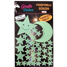 Parlayan Fosforlu Ay ve Yıldız Tasarımlı Dekoratif Sticker (36 Adet Ay Yıldız)