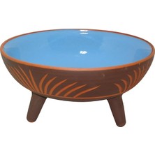 Sunum Kasesi, Seramik Ayaklı Sunum Kasesi, Servis Kasesi, Servis Tabağı, Kase, Tabak (Boncuk Mavi, 20 Cm)