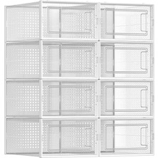 Ayakkabı Kutuları, 8'li Paket Ayakkabı Kartonu, Katlanabilir ve Istiflenebilir, 44 Numaraya Kadar, Şeffaf-Beyaz LSP08SWT