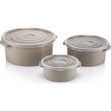 Yuvarlak Plastik Mikrodalga Saklama Kabı 3 Lü Set Krem