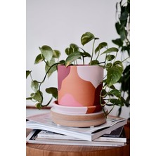 Silindir Saksı+Tabak • Pembenin Tonları (2'li Set (Küçük+Orta))