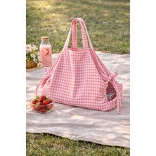 Yuvol Ayarlanabilir Bağcıklı Piknik Borcam Taşıma Çantası, Çift Katlı Kırmızı Pötikareli 50X80CM