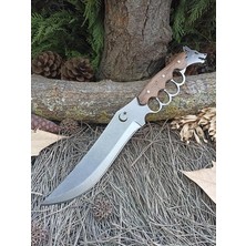Yıldız Kurt Başlı Ele Geçmeli Kabze 39CM Ayna Yüzey Ormancı Av Bıçağı