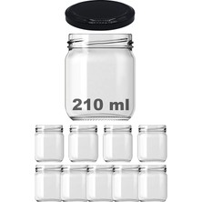 210 ml Siyah Metal Kapaklı Şeffaf Cam Kavanoz 9 Adet